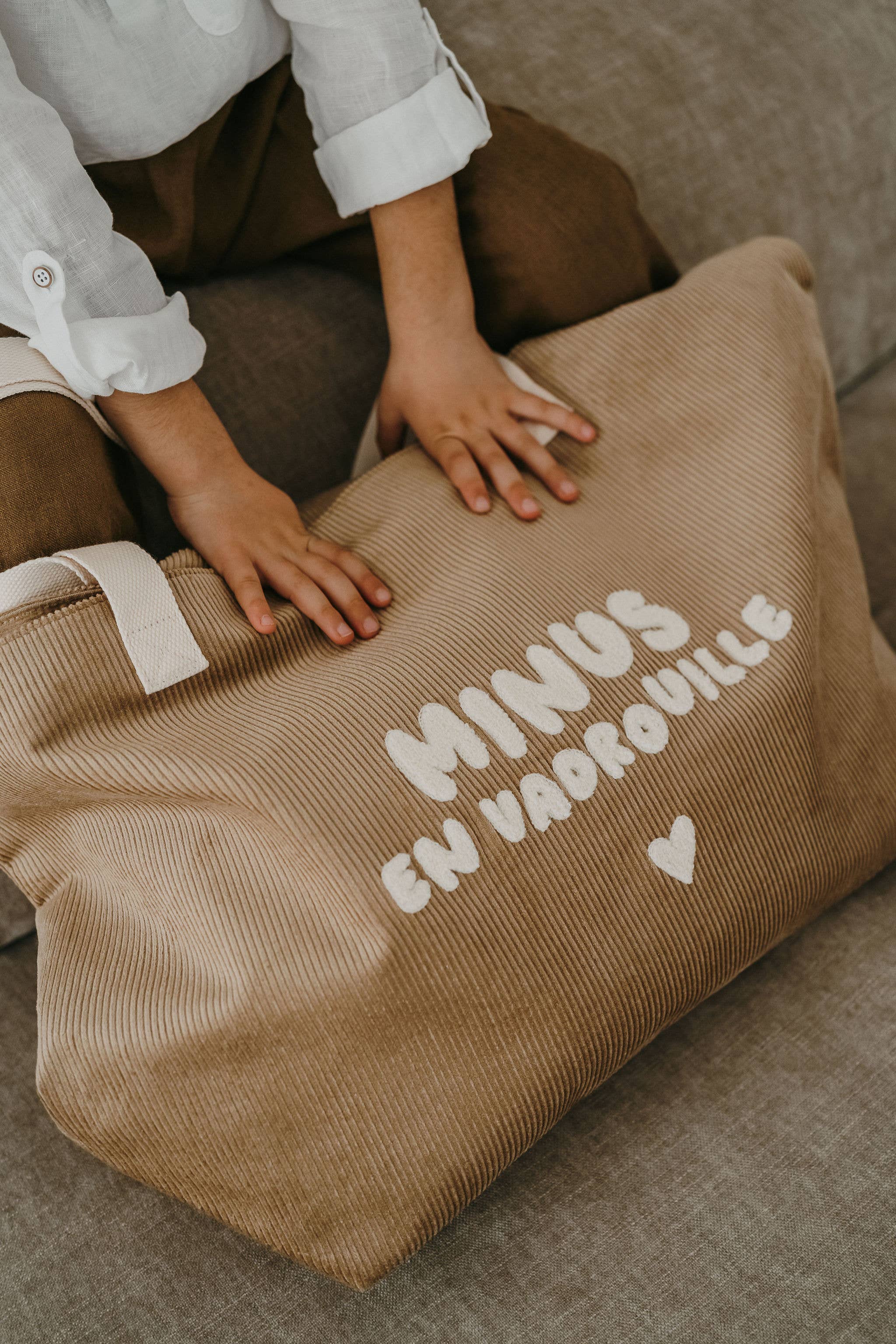 Sac cabas XL velours beige - Minus en vadrouille