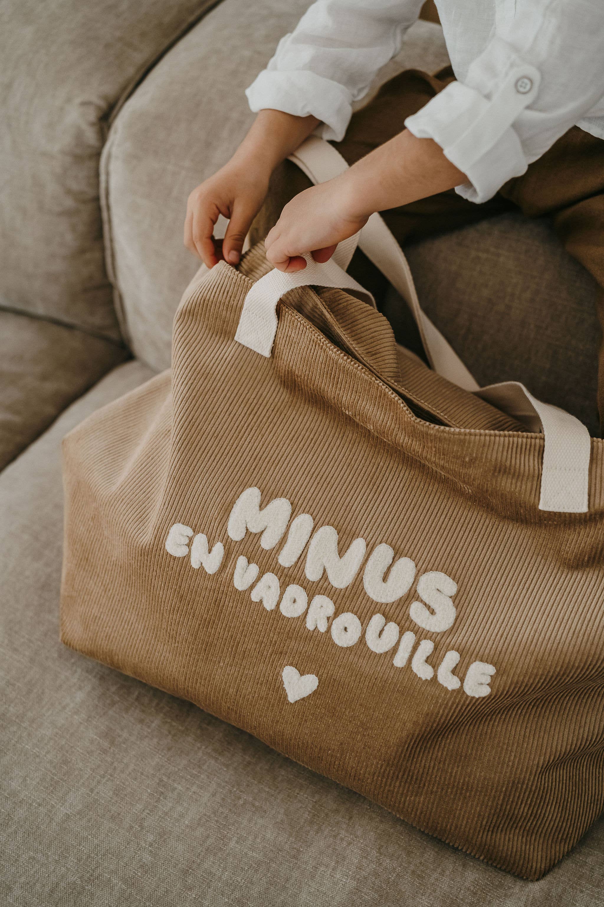 Sac cabas XL velours beige - Minus en vadrouille