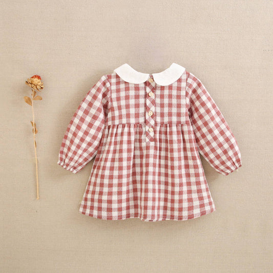 Robe à carreaux vichy roses avec col brodé