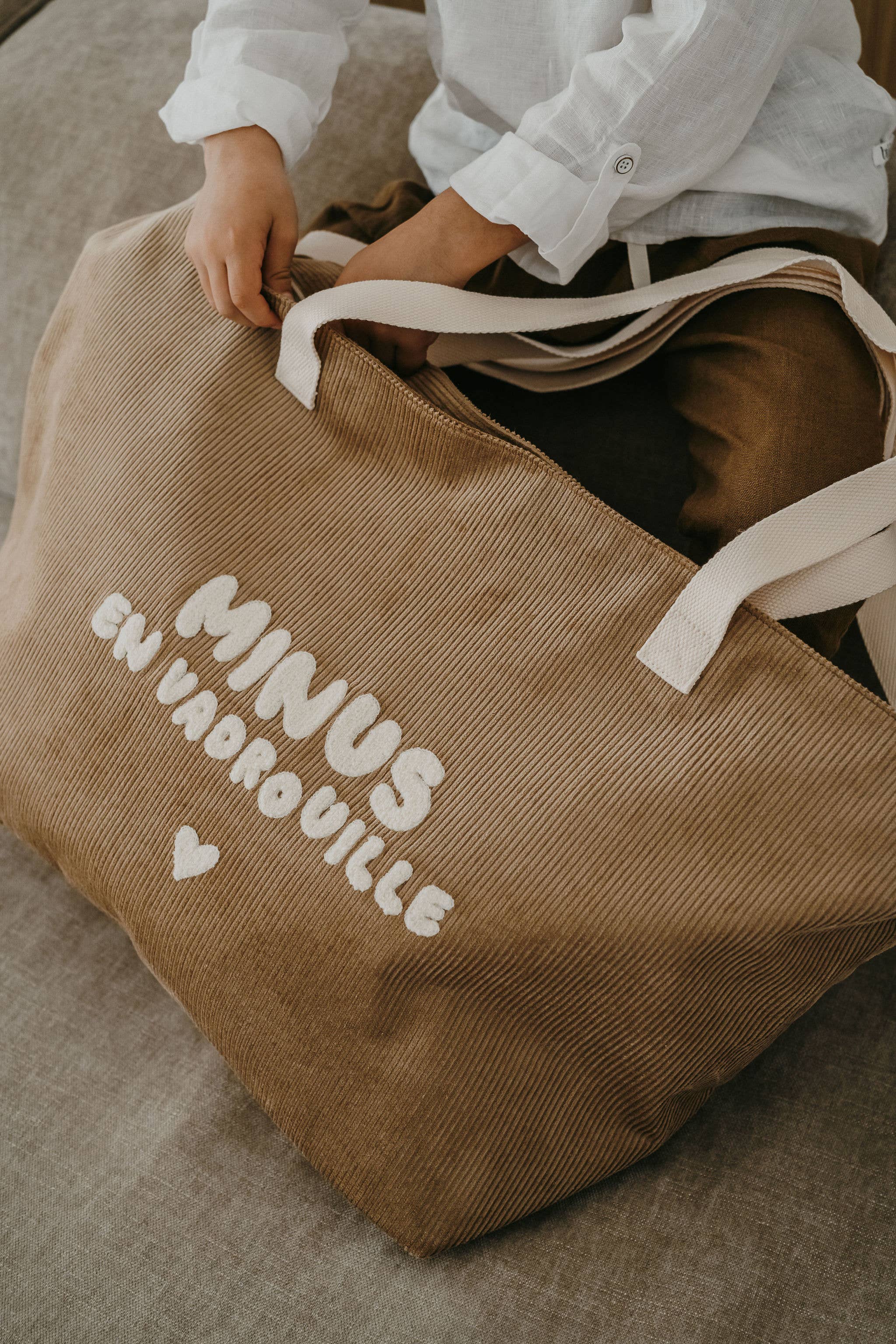Sac cabas XL velours beige - Minus en vadrouille