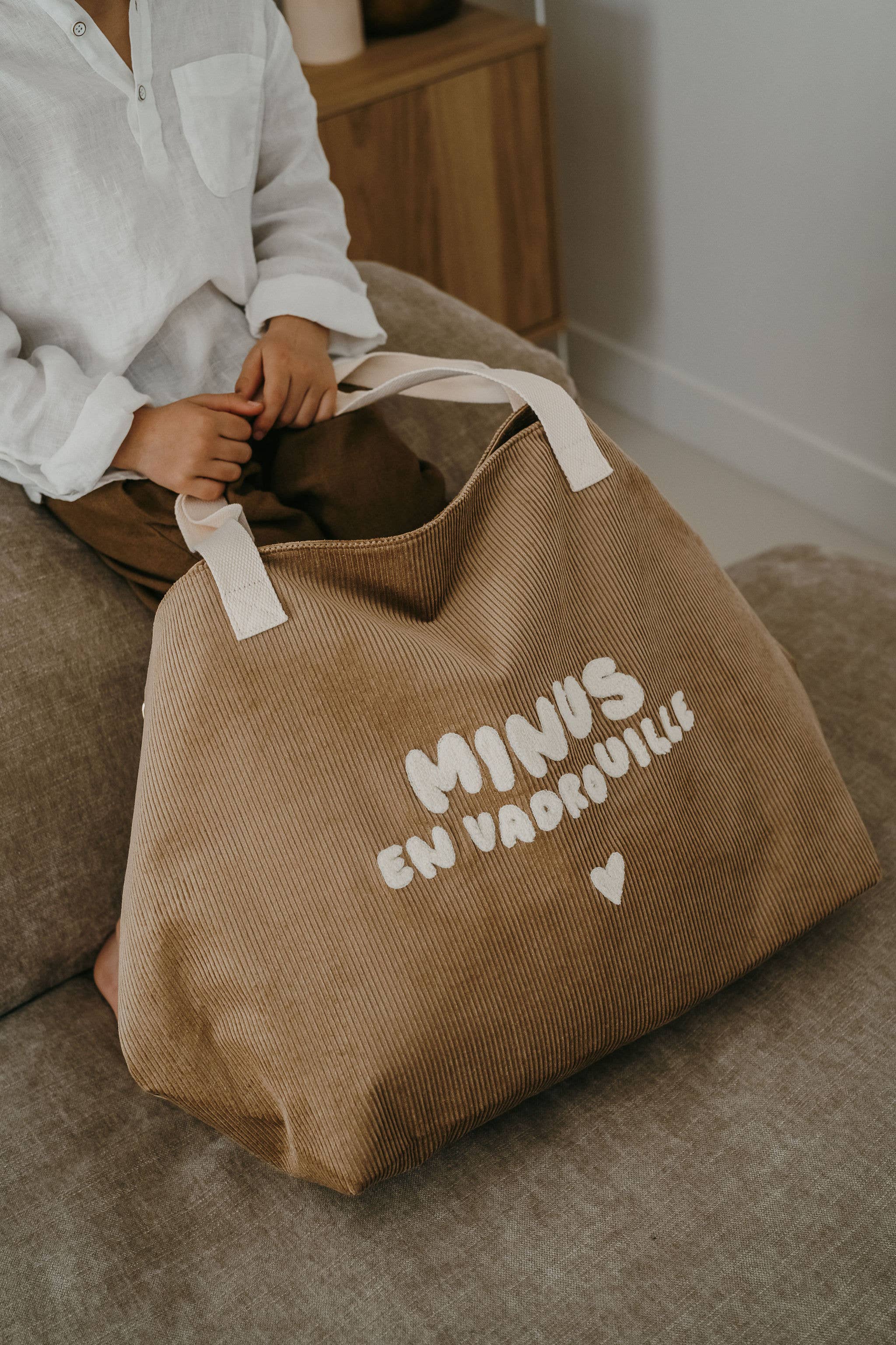 Sac cabas XL velours beige - Minus en vadrouille